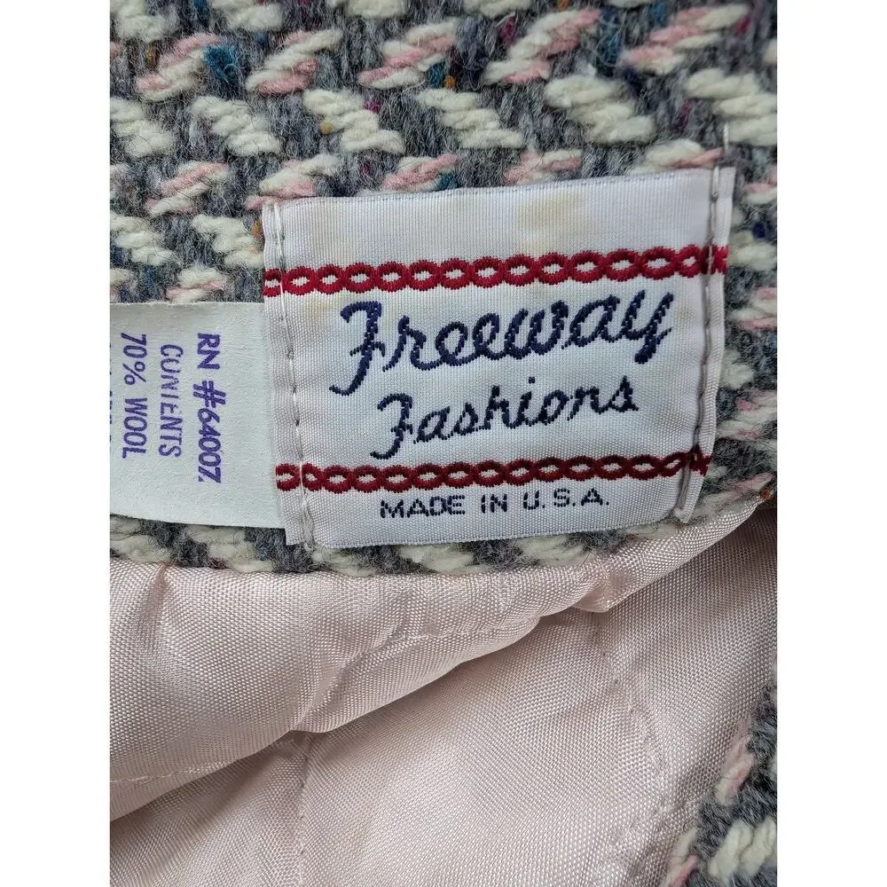 Vintage Freeway Fashions Pea Coat Set Kid Girls 2T Herringbone Bonnet Hat Retro